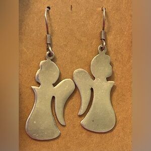 Vintage 925 silver angel silhouette dangle earrings. 2 in long 3/4 inch wide